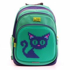 
          Рюкзак школьный пиксельный, 390х270х150мм, "Синий кот", 6-10 лет, эргономич. спинка, стветоотр. элементы, текстиль, гипоаллерген. силикон, зеленый