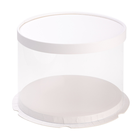 Прозрачная коробка для торта с пьедесталом (аквариум) 22*16 см, круглая, белая