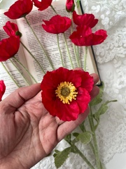 Мак искусственный, бархатистая ножка, 3 цветка + 1 бутон на ветке, 60 см, набор 3 ветки.