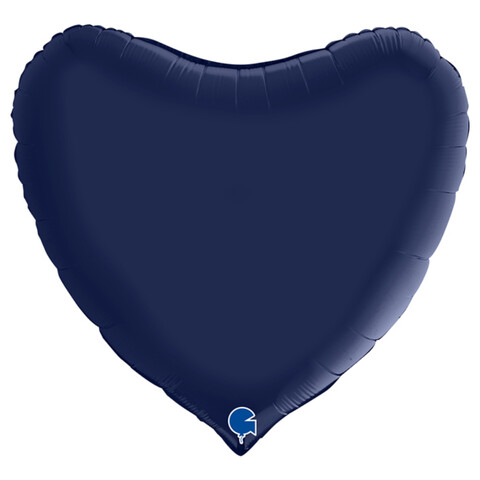 Шар сердце, темно-синий, сатин, 45 см