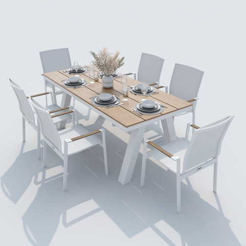 Обеденная группа Ideal Patio МИРРА СОЛА каркас белый, стол поливуд 180, текстилен белый