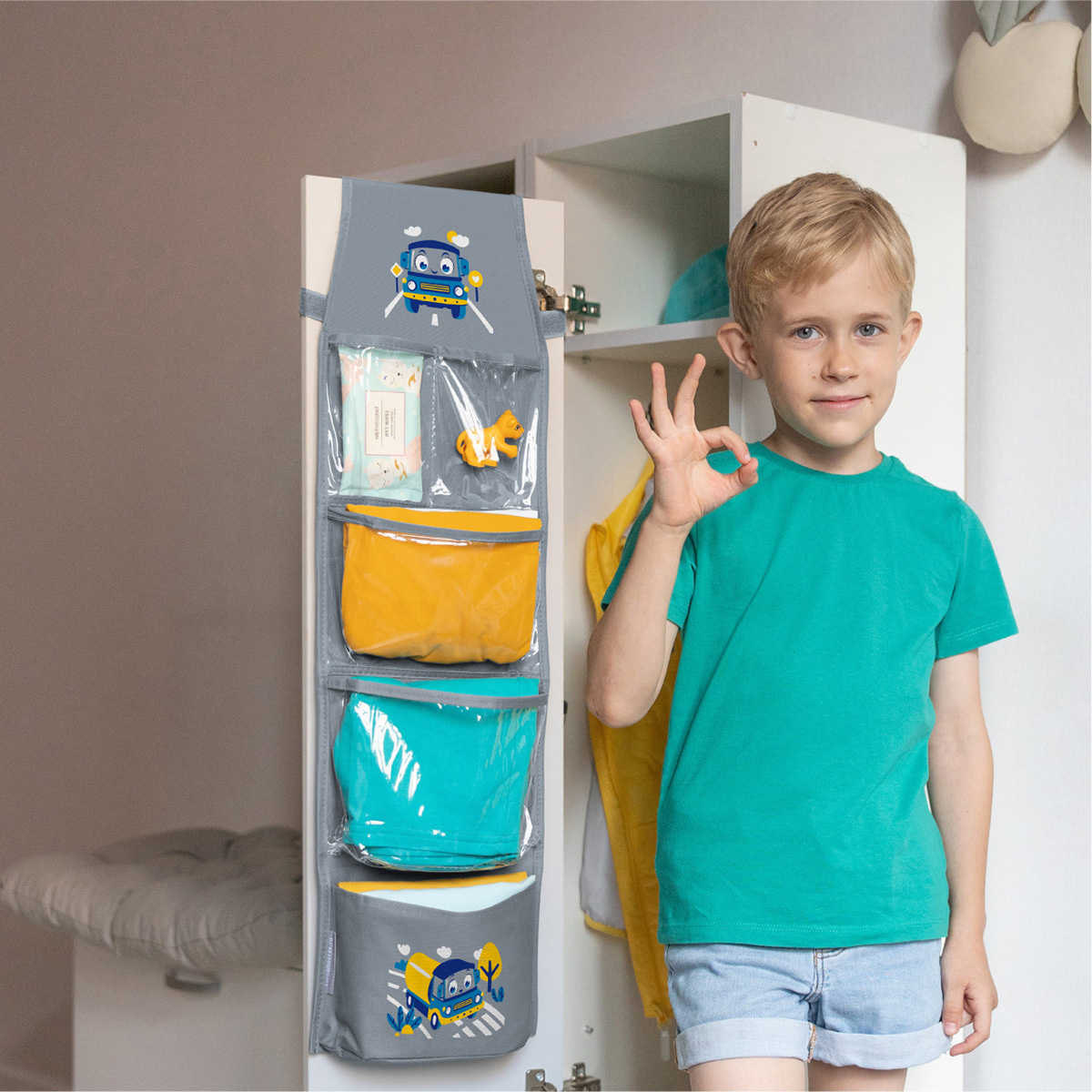 Кармашки в садик 83х24, Машинка (серый)
