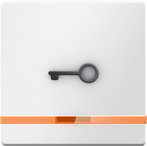 Выключатель одноклавишный, кнопочный для монтажа в полой стене с оранжевой линзой и выступающим символом «Ключ» 10 А 250 В~. Цвет Полярная белизна. Berker (Беркер). Q.1 / Q.3 / Q.7. 16516069+503150+1687