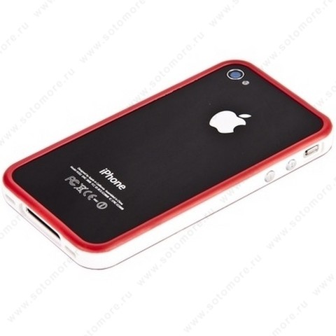 Бампер для iPhone 4s/ 4 красный с белой полосой