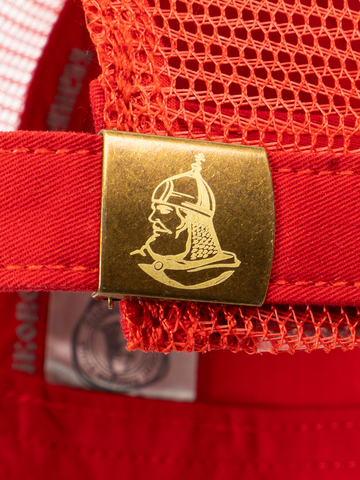 Бейсболка с сеткой «Великая Россия» красного цвета с 3D вышивкой лого