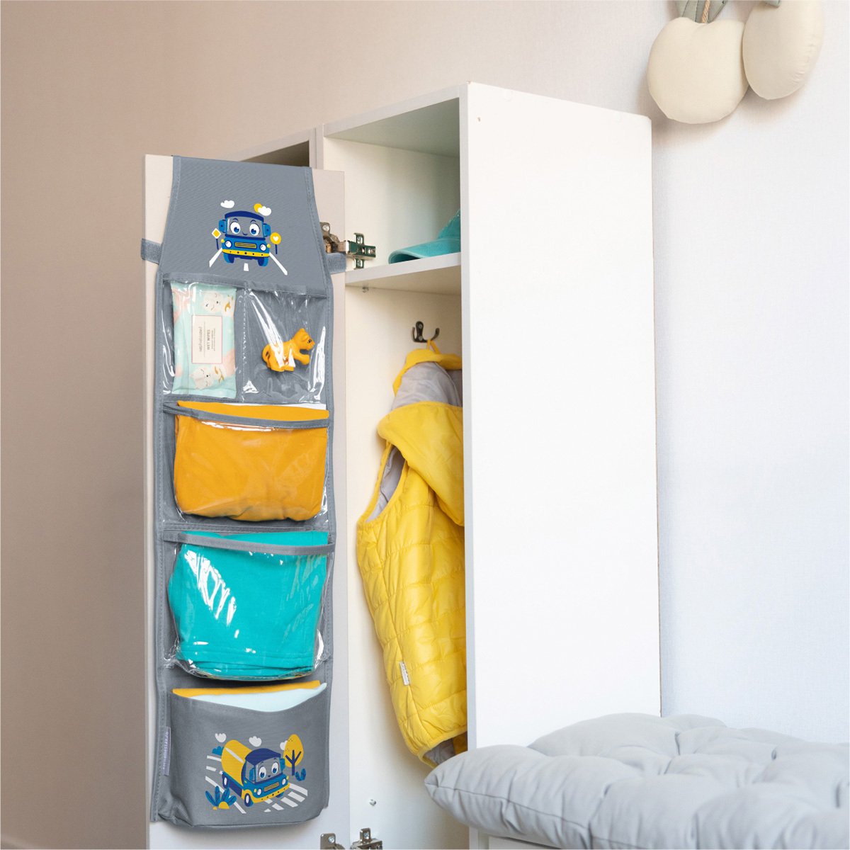 Кармашки в садик 83х24, Машинка (серый)