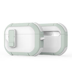 Чехол белый с зелеными вставками (WhiteGreen) от Dux Ducis для наушников AirPods Pro 2, серия PECP Series Case, в комплекте с карабином