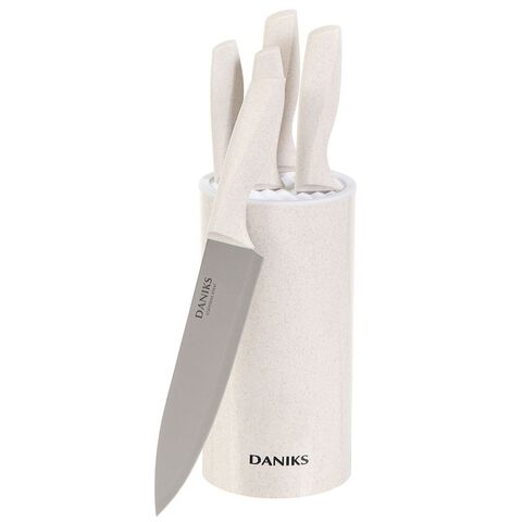 Набор ножей 6 пр, нерж сталь, рук пласт, с подст, пласт, Daniks, Латте, YW-A383