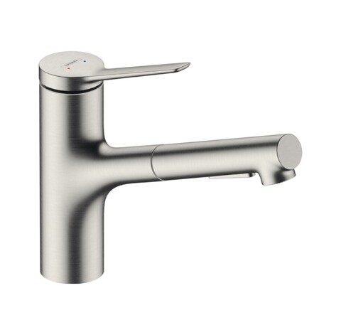 Hansgrohe Zesis M33 74803800 Смеситель для кухни с вытяжным изливом (нержавеющая сталь шлифованная)