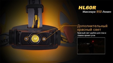 Фонарь светодиодный налобный Fenix HL60RDY Cree XM-L2 U2, 950 лм, аккумулятор*
