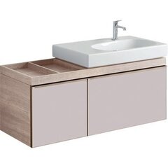 Шкафчик для раковины Geberit Citterio, с двумя выдвижными ящиками и полкой: B=118.4см, H=55.4см, T=50.4см, бежевый / глянцевое стекло, светлый дуб / меламин, структура дерева фото