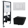 Abber AC1201MB-AC0105-AC0120MW Комплект подвесной унитаз Abber Rechteck AC1201MB черный матовый с инсталляцией AC0105 и кнопкой AC0120MW белая матовая