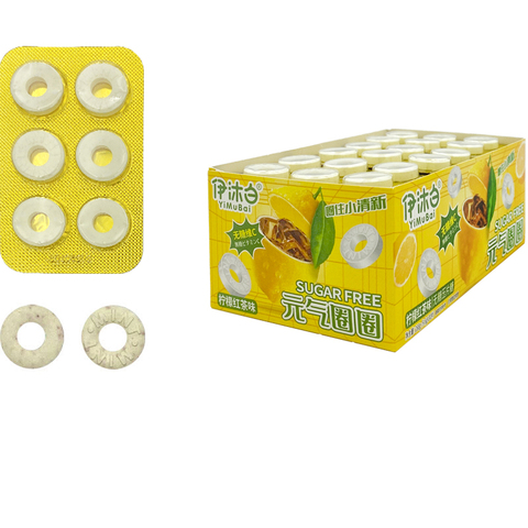 Конфеты сосательные кольцо со вкусом чая с лимоном Yimubai 1кор*24бл*30шт,9,6г