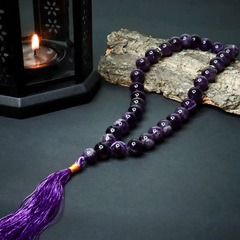 Четки из натурального камня Аметист из бусин 8/10/12 мм, 33+2 бусины с кисточкой