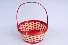 Корзина плетеная с ручкой (бамбук), Красная, D=21 см, H=10*24 см, 1 шт.