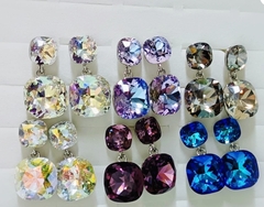 Серьги с кристаллами два квадрата, 6 цветов