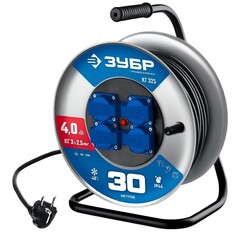 ЗУБР КГ-325, КГ, 3 x 2.5мм2, 30 м, 4000 Вт, IP44, силовой удлинитель на стальной катушке,Профессионал(55079-30)