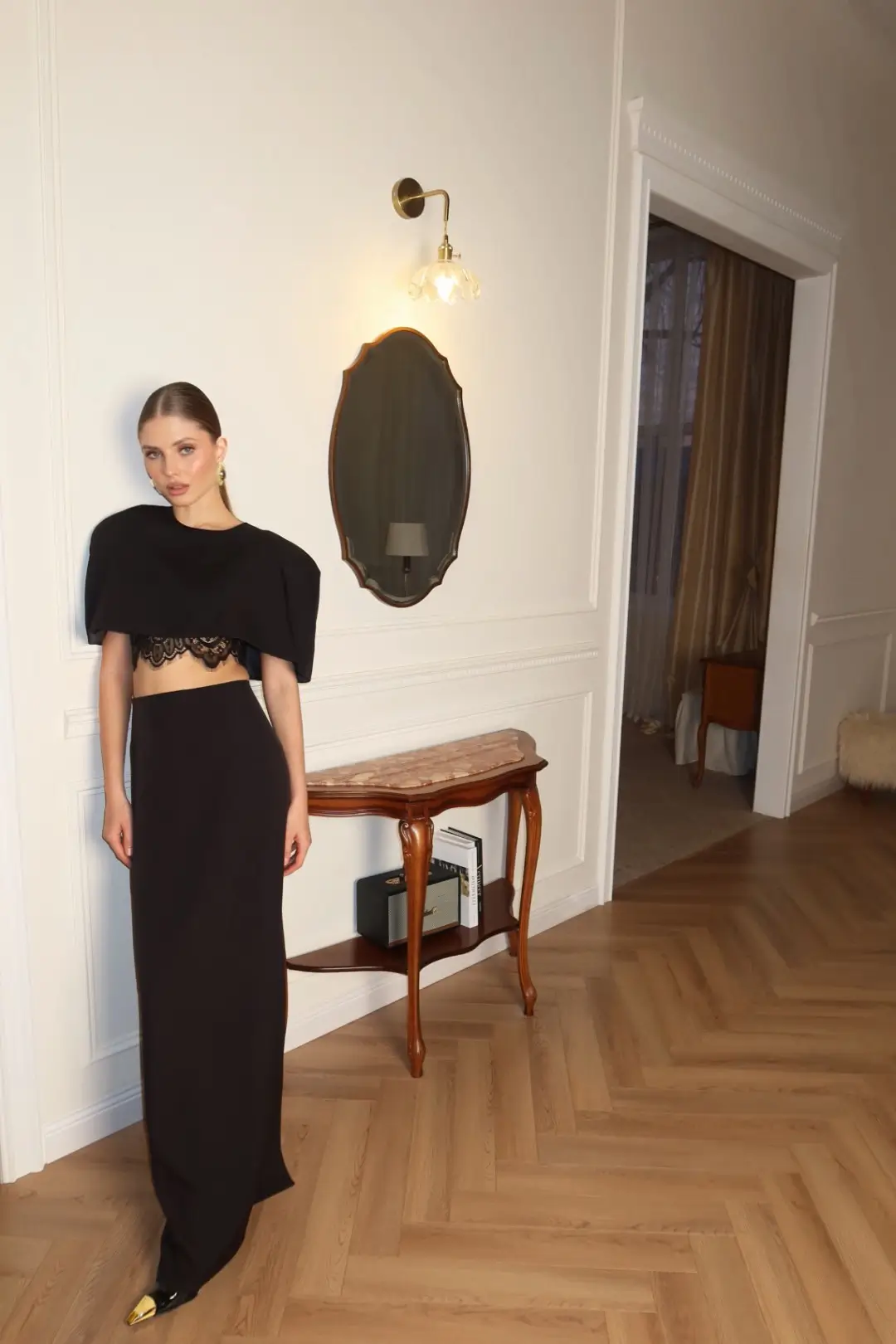 Юбка макси с разрезом сзади, Черный