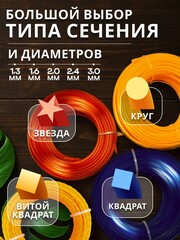 STEHER ВИТОЙ КВАДРАТ, 1.6 мм, 15 м, леска для триммера (75020-1.6)