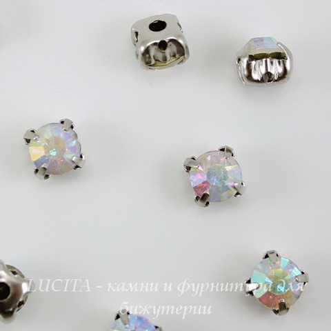 Страз в цапах Crystal AB (цвет - платина) 6х5 мм , 10 шт
