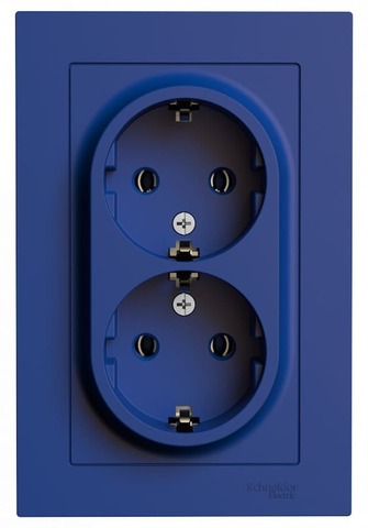 Розетка двойная с заземлением, 16А, в сборе. Цвет Аквамарин. Schneider Electric AtlasDesign. ATN001124