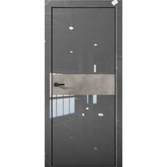 Купить Межкомнатная дверь глянец Pt 5 Платина crystall gray алюминиевая кромка Al Black Edition вставка бетон loft