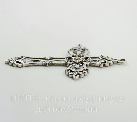 Винтажный декоративный элемент - подвеска "Готический крест" 59х38 мм (оксид серебра)