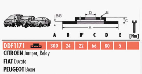 DDF1171 Тормозной диск FIAT Ducato, CITROEN Jumper, PEUGEOT Boxer