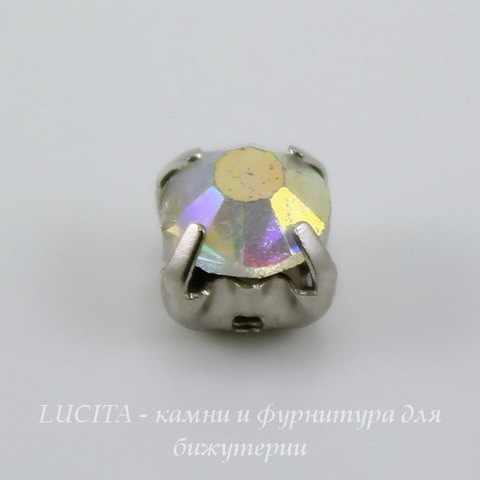 Страз в цапах Crystal AB (цвет - платина) 6х5 мм , 10 шт