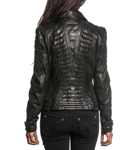 Affliction | Куртка женская кожаная Black Premium Live Fast Jacket 111OW025 спина