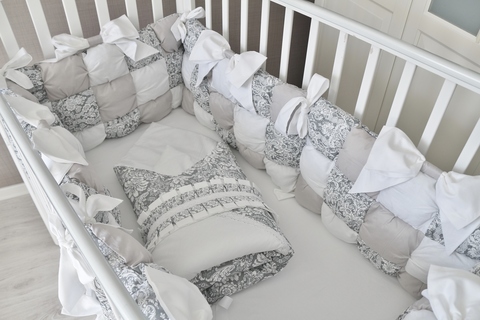 Комплект в кроватку Бомбон, серый на 4 стороны кроватки