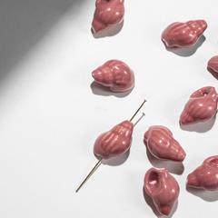 Бусина в форме морской ракушки, 14,6*21мм, коралловая, глазурированный фарфор