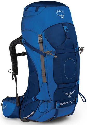 Картинка рюкзак туристический Osprey Aether AG 60 Neptune Blue - 1
