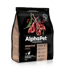 Корм для кошек сухой AlphaPet Superpremium для взрослых кошек с чувствительным пищеварением , с ягненком, 7 кг