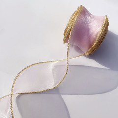 Лента органза с золотой нитью (4см*9,14м), Розовая сирень, 1 шт.