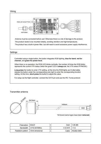 Видеопередатчик FPV Rushfpv 3.3G 4W VTX (air unit)