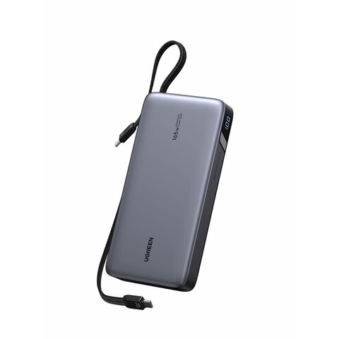 Внешний аккумулятор UGREEN PB552 (55995B) 25000mAh Power Bank 165W со встроенным кабелем USB-C, серый космос