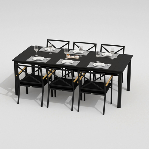 Обеденная группа Ideal Patio ДОЛЛА ФЕСТА каркас карбон, стол алюминий 220, ткань черная