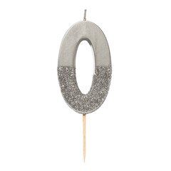 Восковая свеча цифра "0" (серебро)