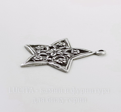 Винтажный декоративный элемент - подвеска "Звезда" 31х28 мм (оксид серебра)