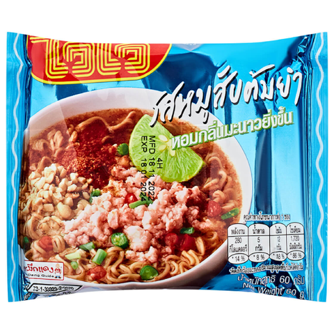 Лапша вкус свинина с соусом том ям WAI WAI Minced Pork Tom Yum Noodles, 60 гр