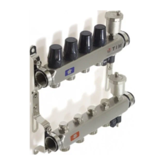 Коллектор из нержавеющей стали для отопления без расходомеров TIM 1" - 3/4" Евроконус - 4 выхода