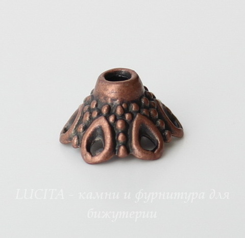 Шапочка - конус для бусины 12х7 мм (цвет - античная медь), 10 штук