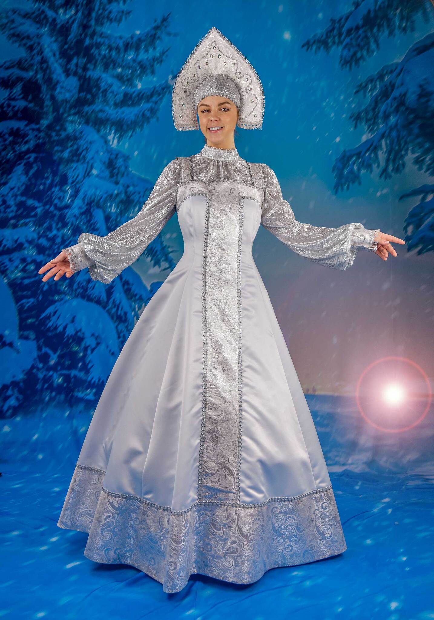 Карнавальный костюм Снегурочка Велюровая синий, рост 152 см (Батик)
