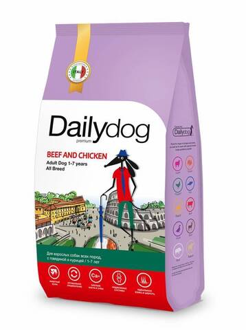 Dailydog Casual line ADULT ALL BREED корм для взрослых собак всех пород с говядиной и курицей 3кг