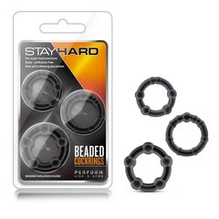 Набор из 3 чёрных эрекционных колец Stay Hard Beaded Cockrings - 