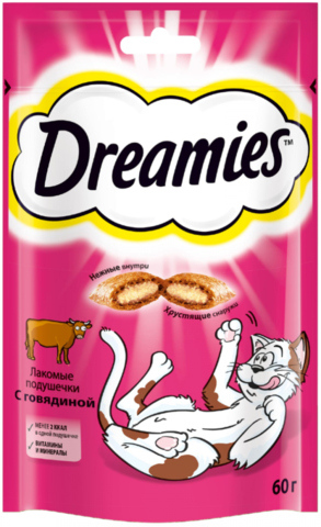 DREAMIES с говядиной, для кошек, лакомство (60 г)