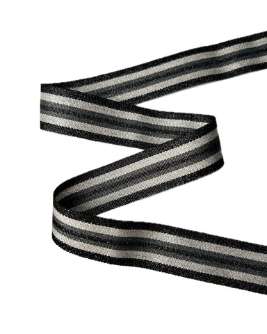Тесьма в полоску с люрексом, цвет: чёрный/серый/серебристый, ширина: 30 мм