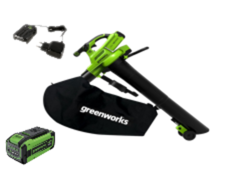 Аккумуляторный воздуходув пылесос Greenworks GD40BVK8, (2406907UH) ,40v, АКБ 8 А·ч и ЗУ