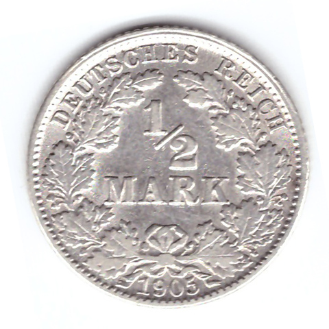 1/2 марки 1905 г. Германия (J) VF